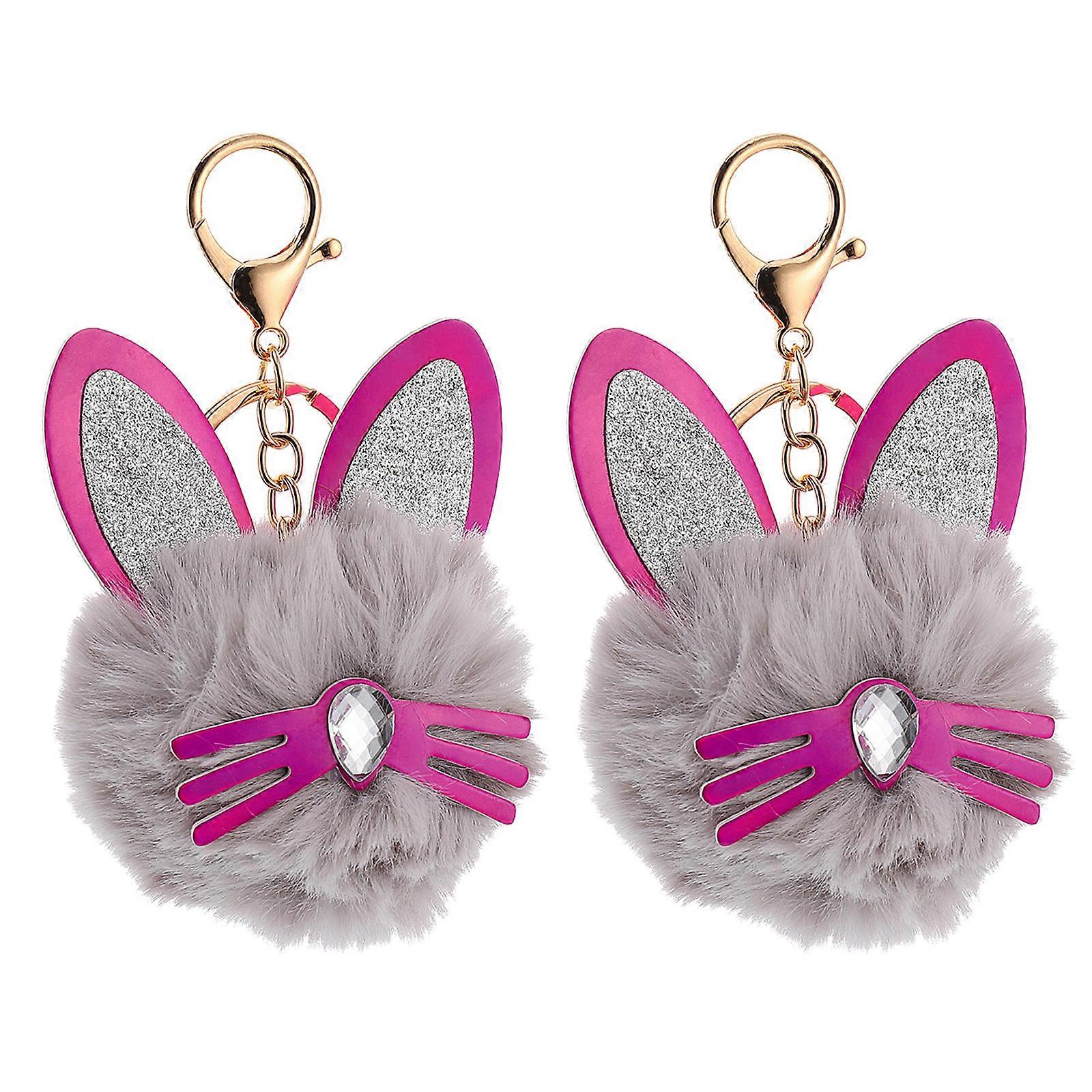 Kawaii Keyring Pendant 2Pcs Cat Key Rings Light Grey Creative Key Chain Decoration Women