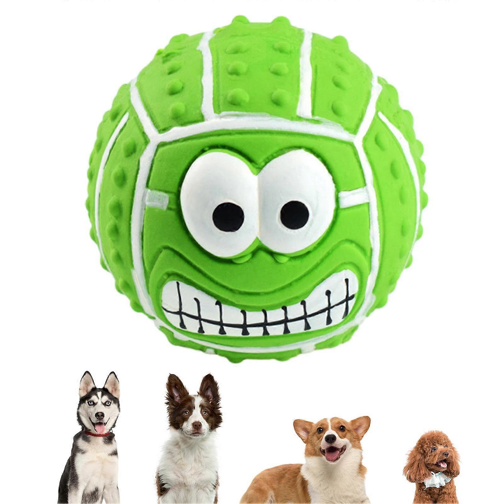 Pet Latex Balls Smiling Face Dog Balls Toy Bite Resistant Funny Bouncy Chew Squeaky Face Balls for Medium Cats Small Dogs Kittens Green