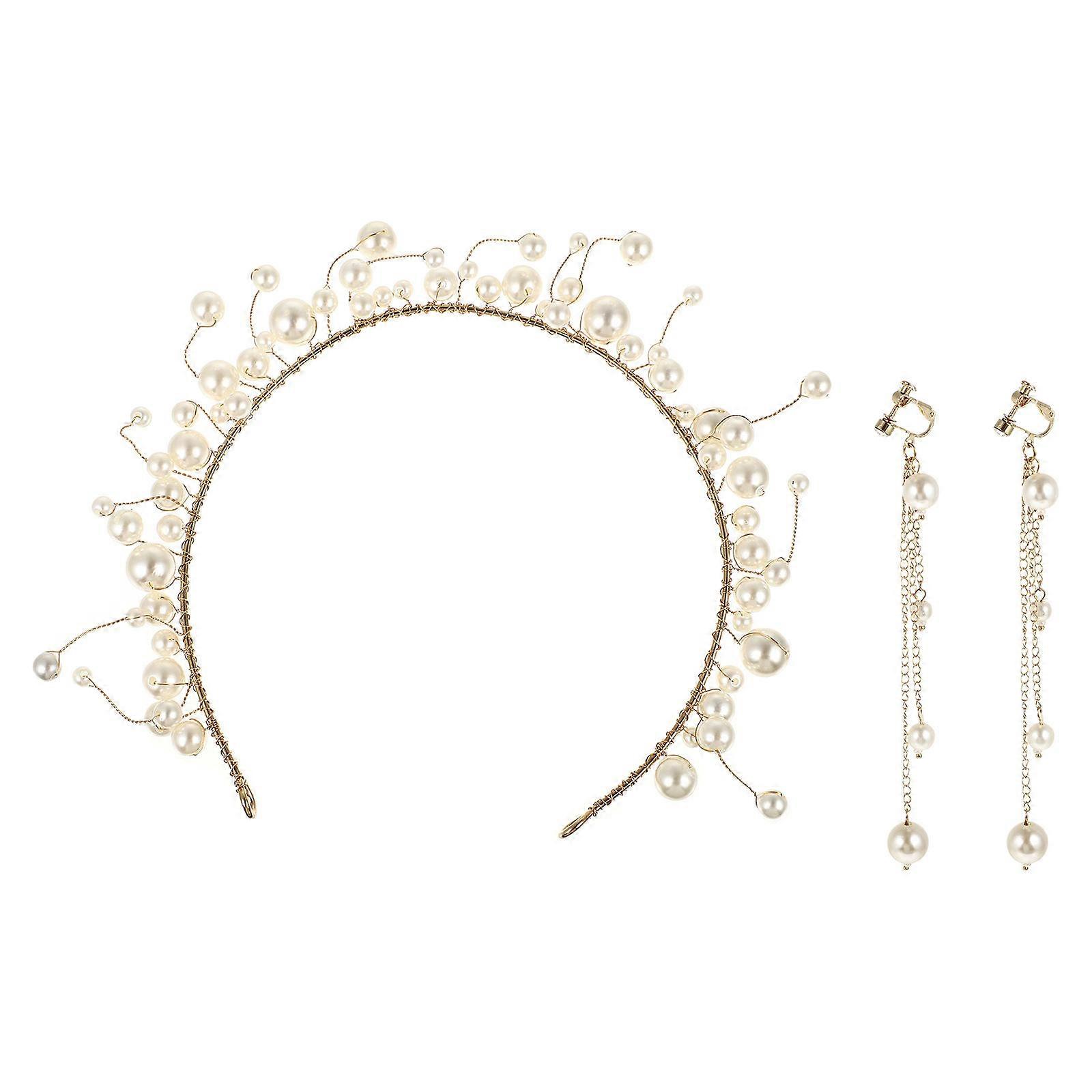 Wedding Headdress Earrings Set For Bride Women Featuring Assorted Color Circular Band Photography Props 1 Set