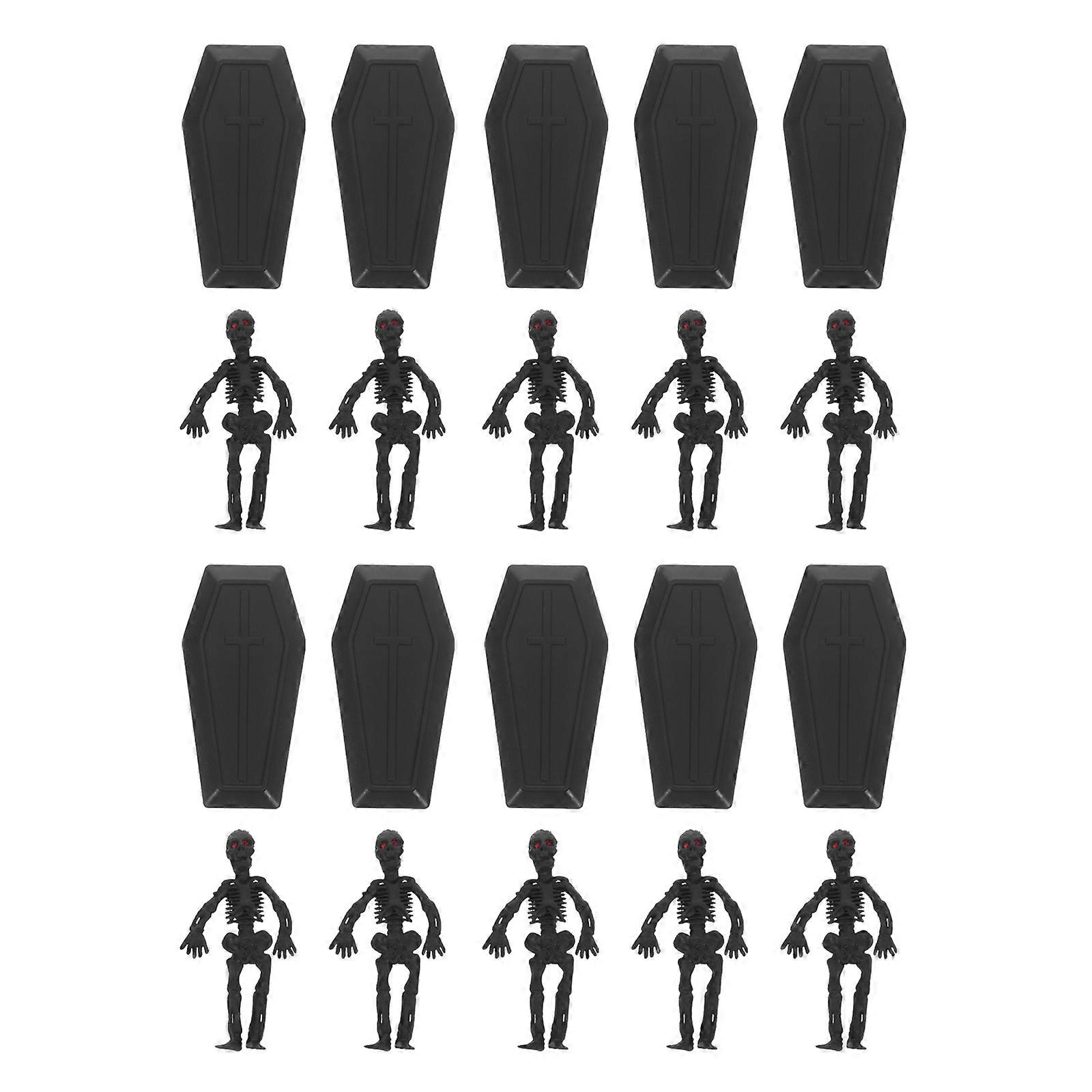 Mini Coffin Ornaments Set Haunted House Halloween Decor with Skeleton Figurines for Desktop Pranks