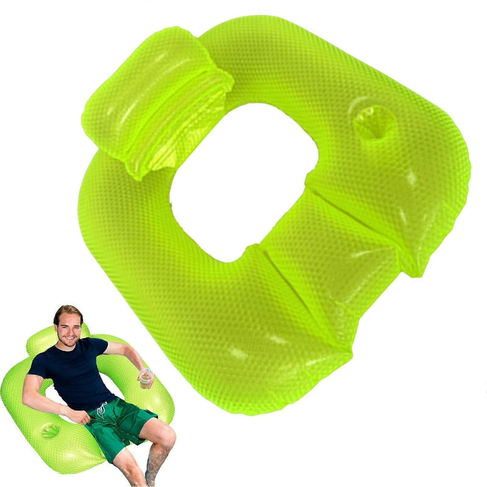 Inflatable Pool Lounge Inflatable Swimming Pool Lounger with Cup Holder and Armrests for Pool, River, Lake, Green