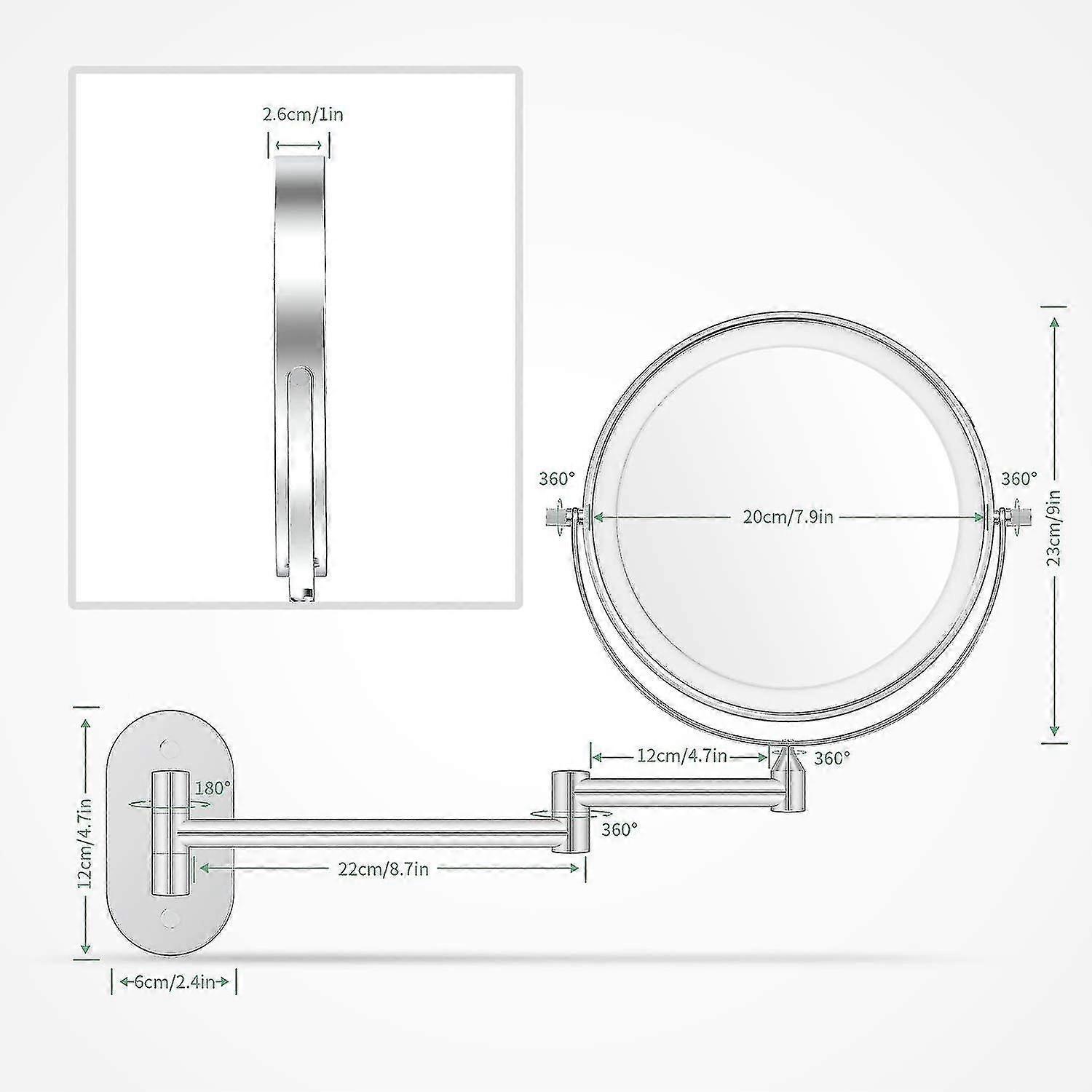 Wall Mounted Makeup Mirror With 3 Color Modes, 5x Magnifying Led Mirror