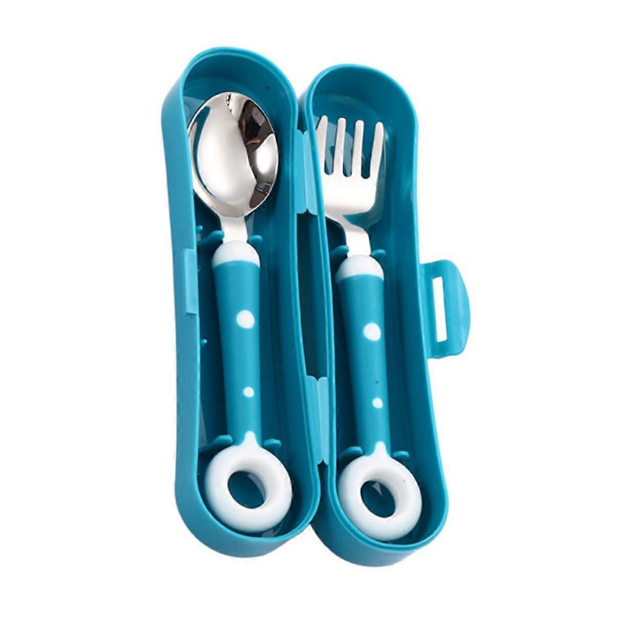 Silicone Handle Fork and Spoon Durable Tableware for Safe Eating Tools with Cartoon Design