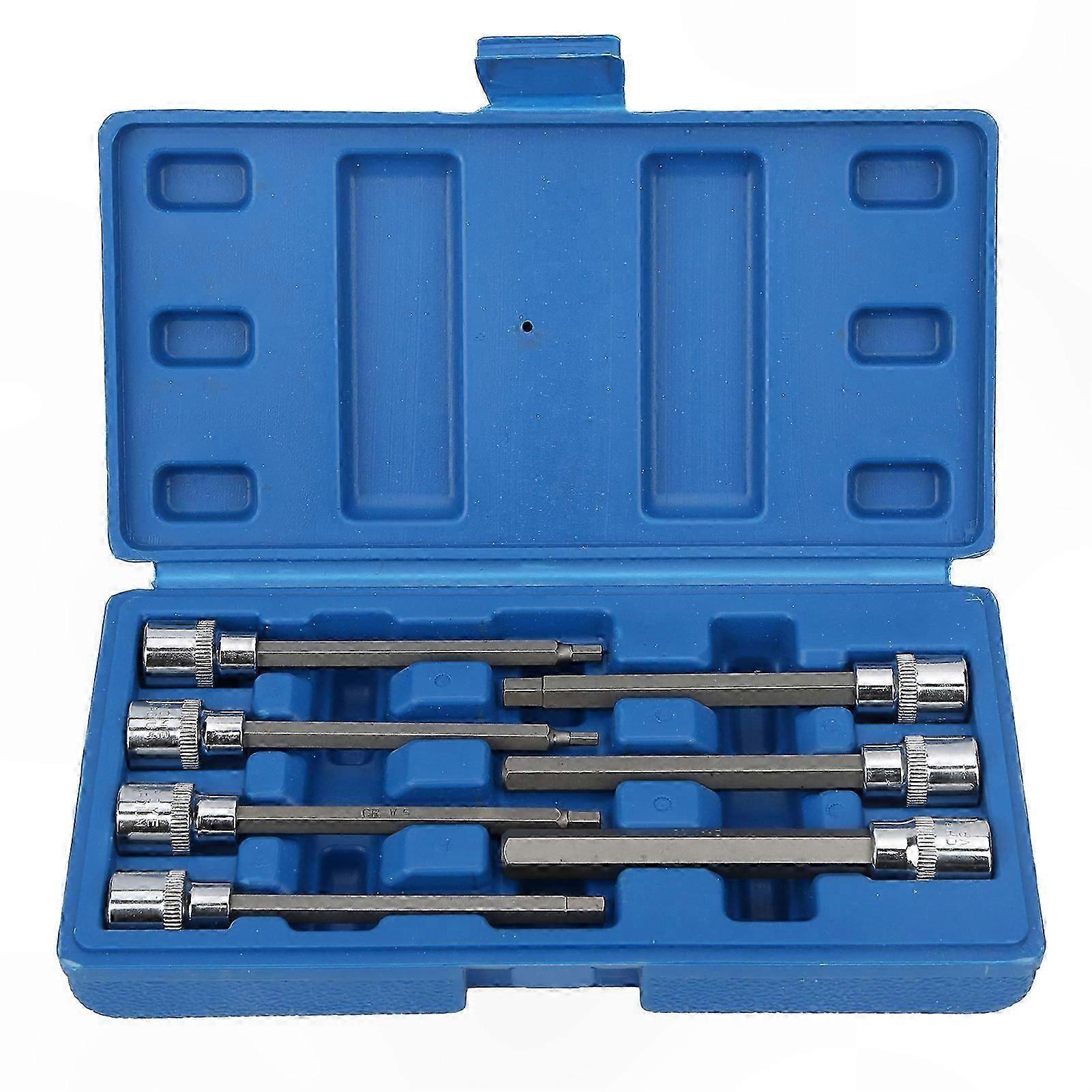 Extra Long 3/8" Square Hex Key Wrench Bit Set, 7-Piece Chromium Vanadium Steel for Home and Automotive Use