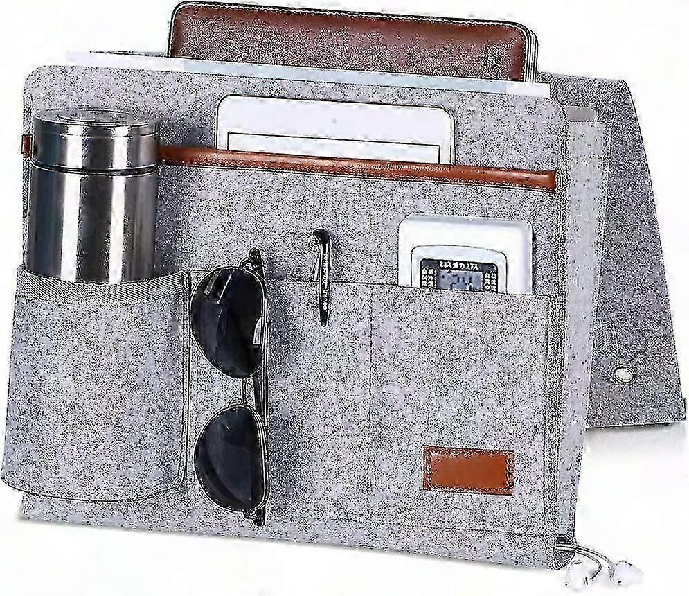 Bedside Caddy with 5 Pockets, Remote Control Holder, Bedside Storage Organizer for Essentials