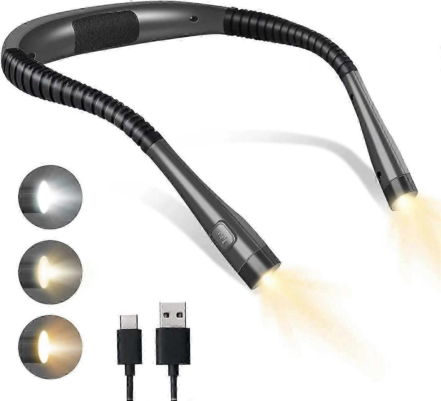 Glocusent Rechargeable Neck Reading Light, Lamp for Reading in Bed, 3 Colors, Foldable Arms, Long Lifespan