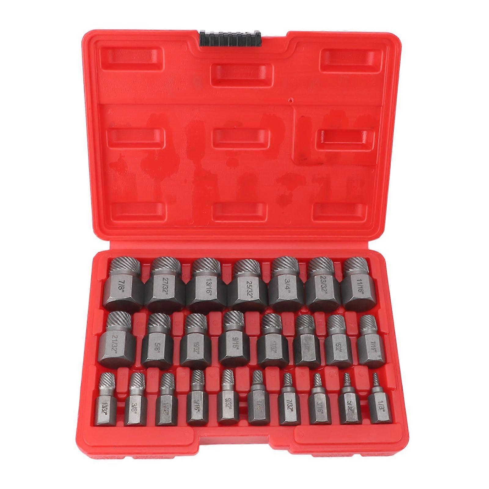 25PCS Screw Extractor Set Hex Shank for Damaged Screws 40Cr Alloy Steel Compatible with Drill Wrench Imperial Size