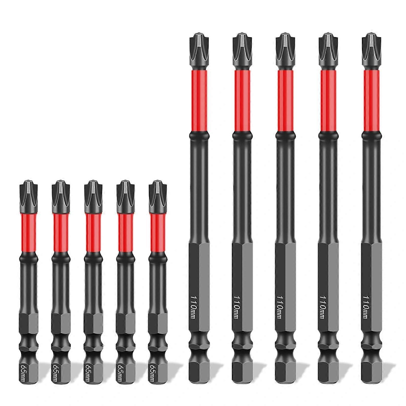 10 Pcs Impact Driver Bits, Black Red Magnetic Screwdriver Bits, S2 Carbon Steel Screwdriver Set, 2.56 4.33 Inches, for Various Fixing Tasks