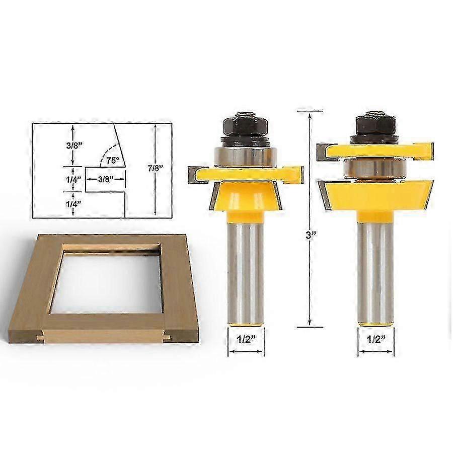 2PCS 1/2" Shaker Woodworking Router Bits for Rail & Cabinetry Precision Cutting