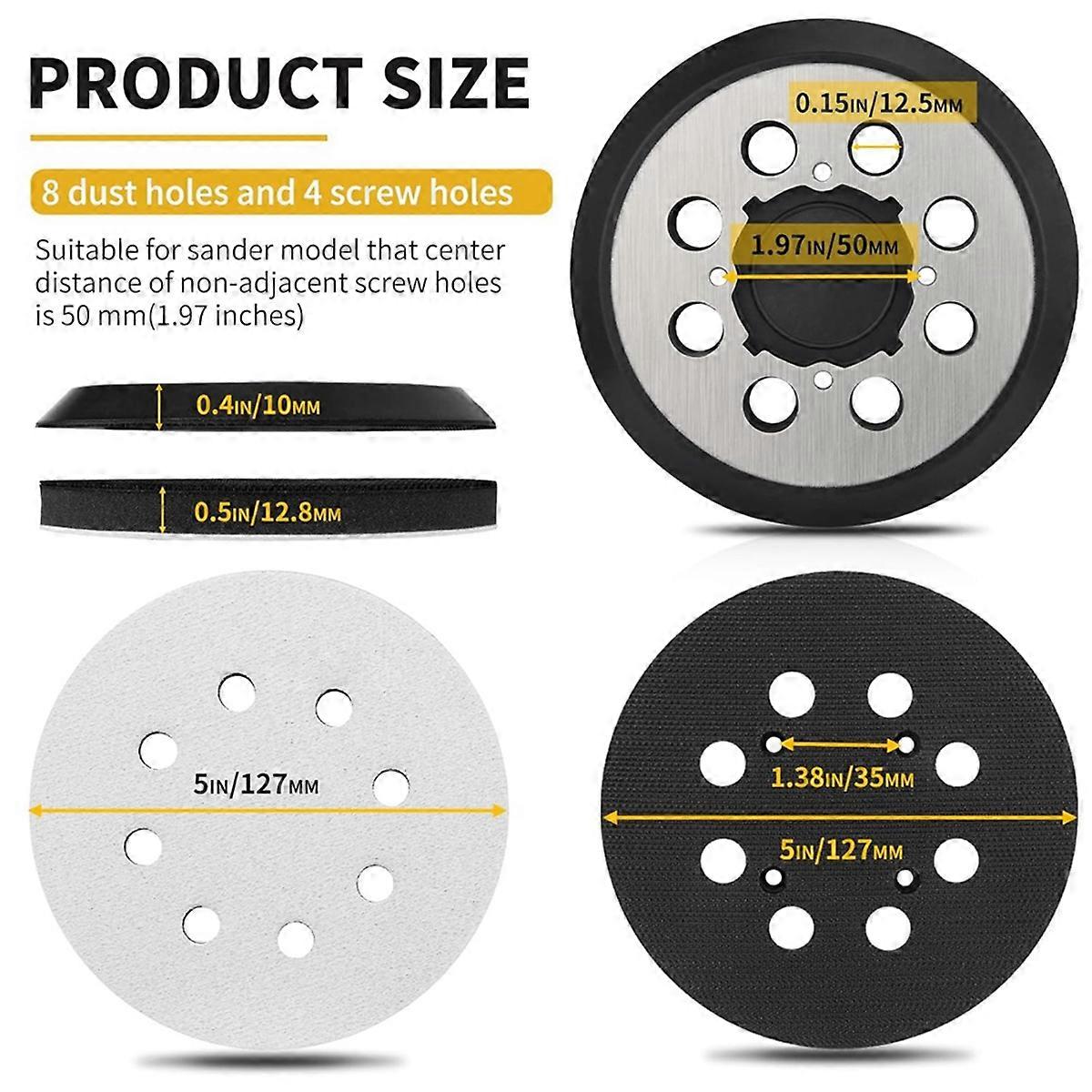 5 Inch 8 Holes Hook Loop Orbital Sander Metal Pad Replacement for DWE6423 6423K DWE6421 6421K DCW210