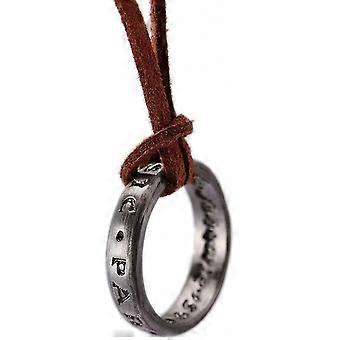 Uncharted 4 Nathan Drake Engraved Ring Pendant Necklace with Adjustable Brown Leather Chain for Men and Women