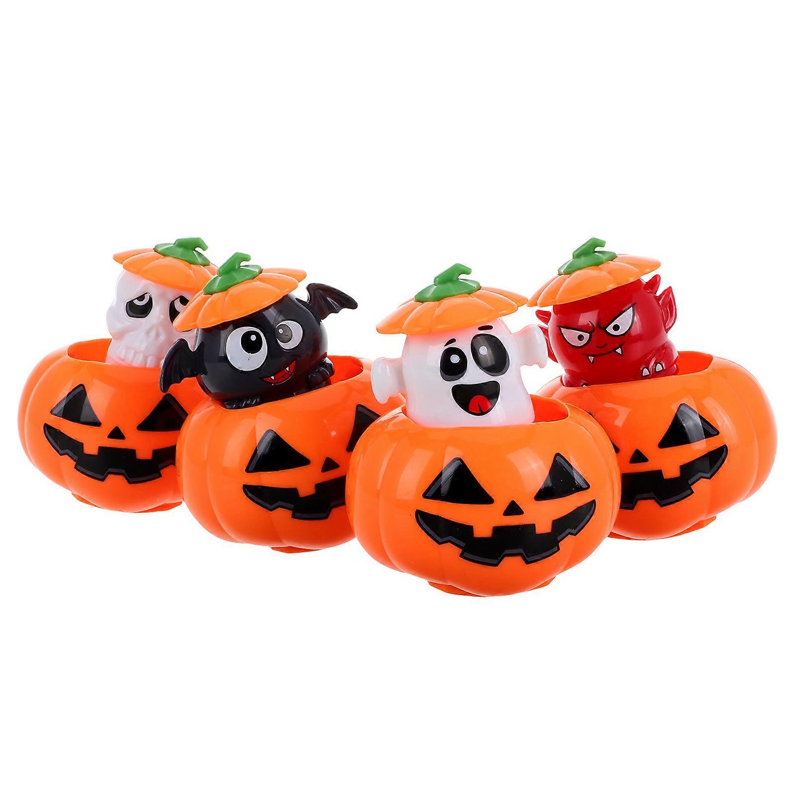 4pcs Halloween Wind Up Mini Pumpkin Figures with Clockwork Mechanism for Party Favors, Trick or Treat Bags, and Halloween Decorations