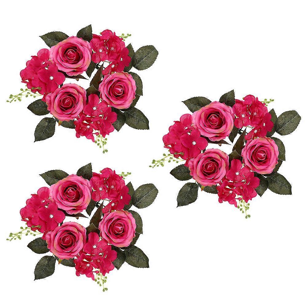 Rosy Artificial Rose Candle Rings for Wedding Party 6Pcs Table Decor