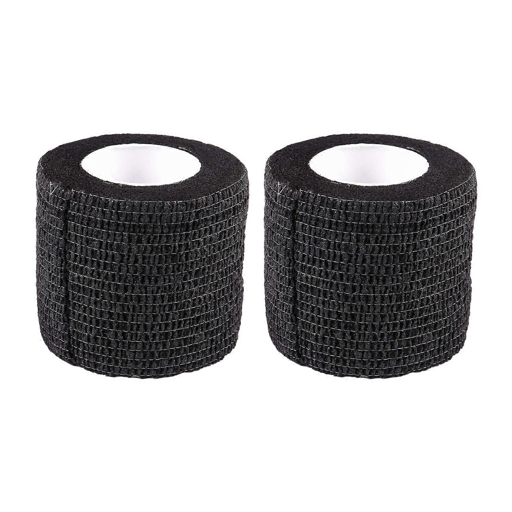 2pcs 2 inch x 5 Yards Self Adherent Adhesive Free Grip Comfort Wrap Cover Tattoo Handle Black