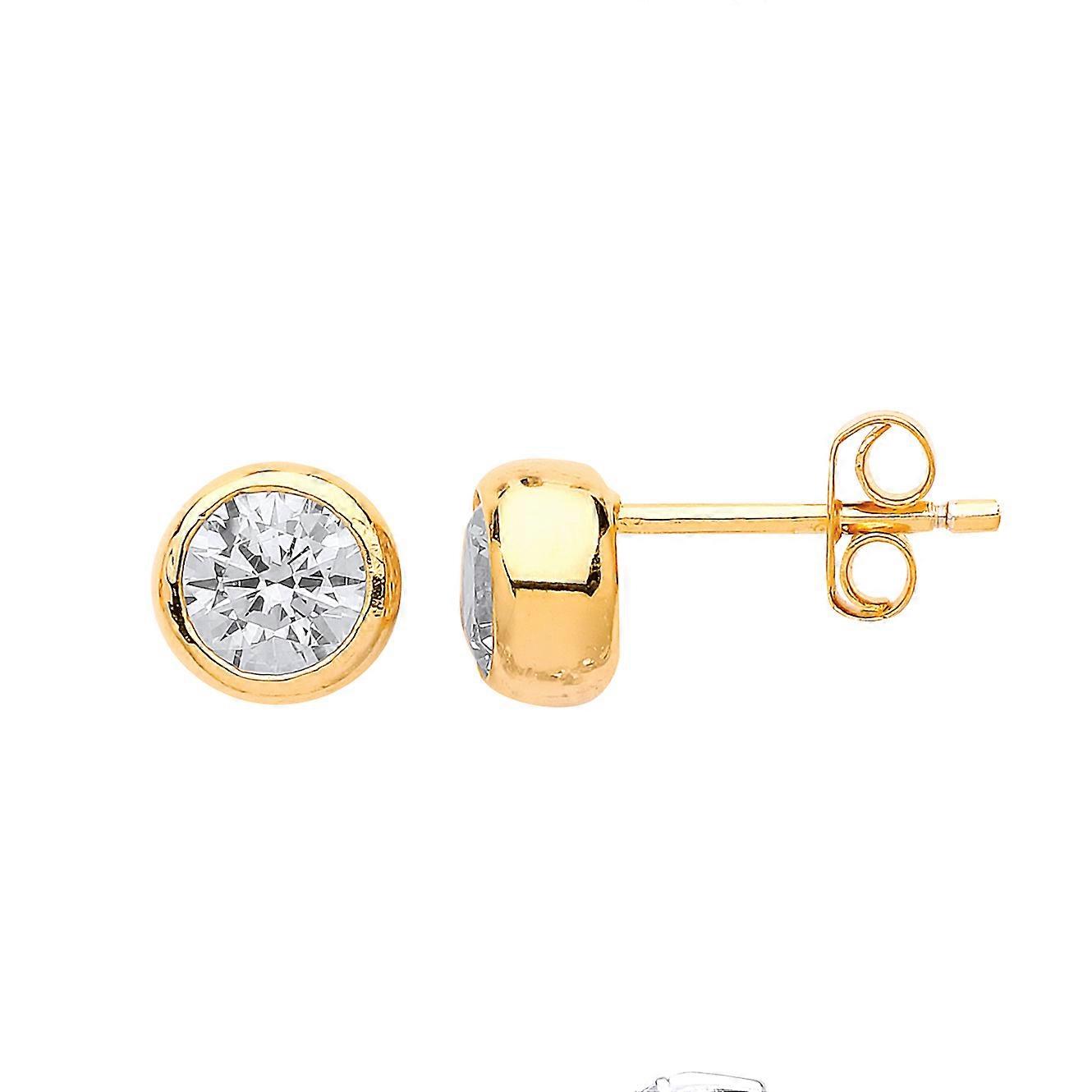 Jewelco London 女士镀黄金纯银立方氧化锆金色甜甜圈单颗耳钉