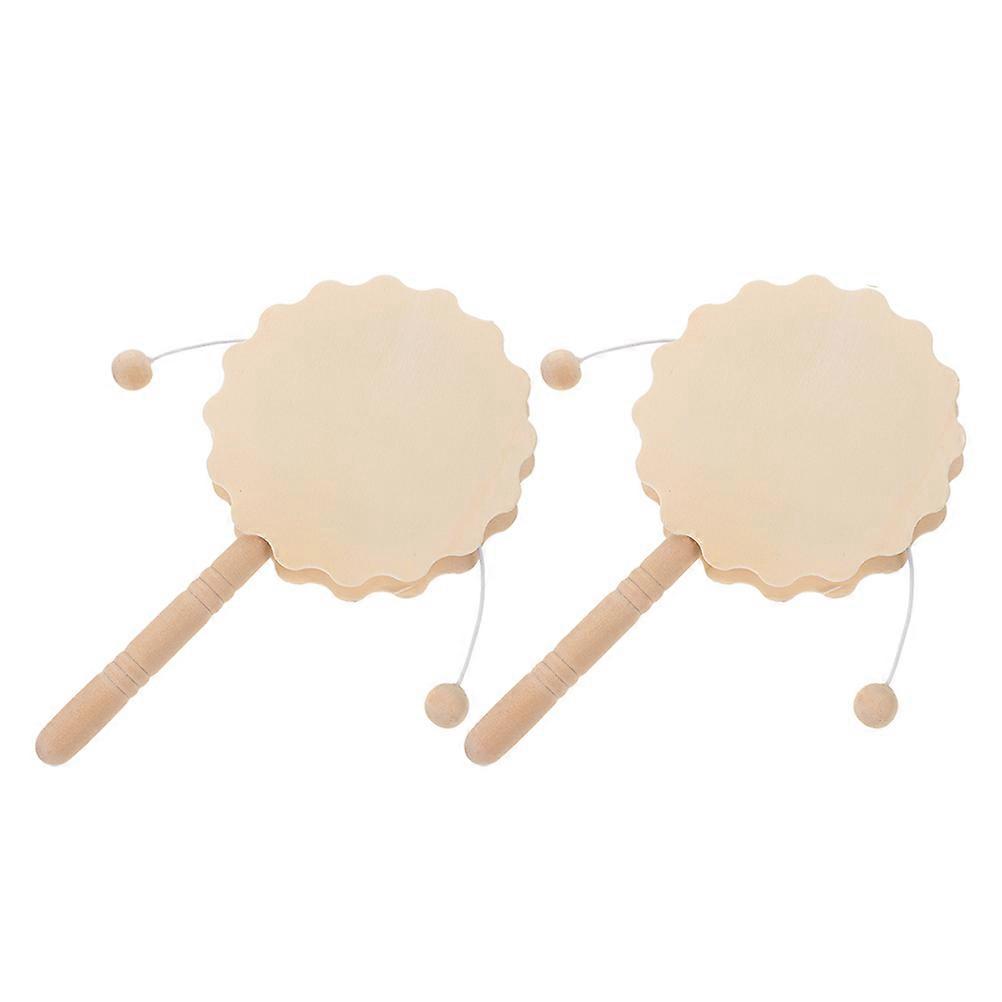 Wooden Rattle-Drum DIY for Adornment 2Pcs Unfinished Wood Crafts Khaki