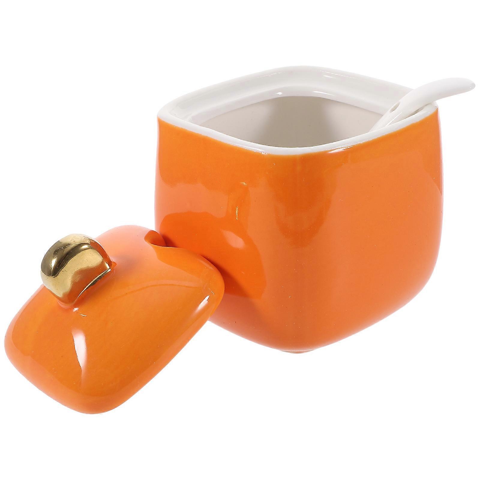 Orange Ceramic Seasoning Can for Kitchen Use 1Set Household Spice Storage