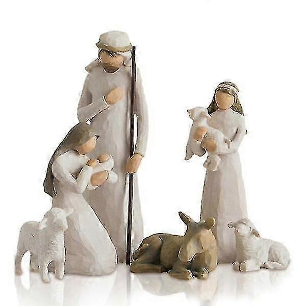 6pcs Weidenbaum Krippenfiguren Set Statue handbemaltes Dekor Weihnachtsgeschenk weiß