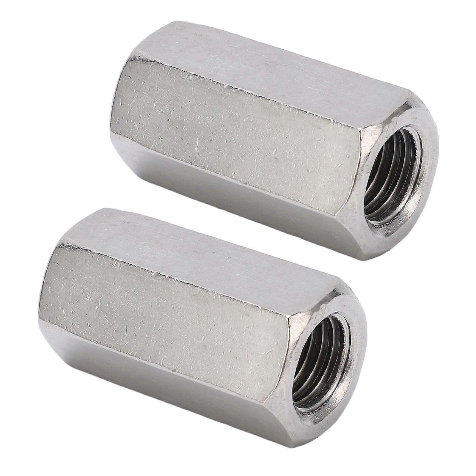 2PCS M16x2 Stainless Steel Hex Coupling Nuts Silver Rustproof