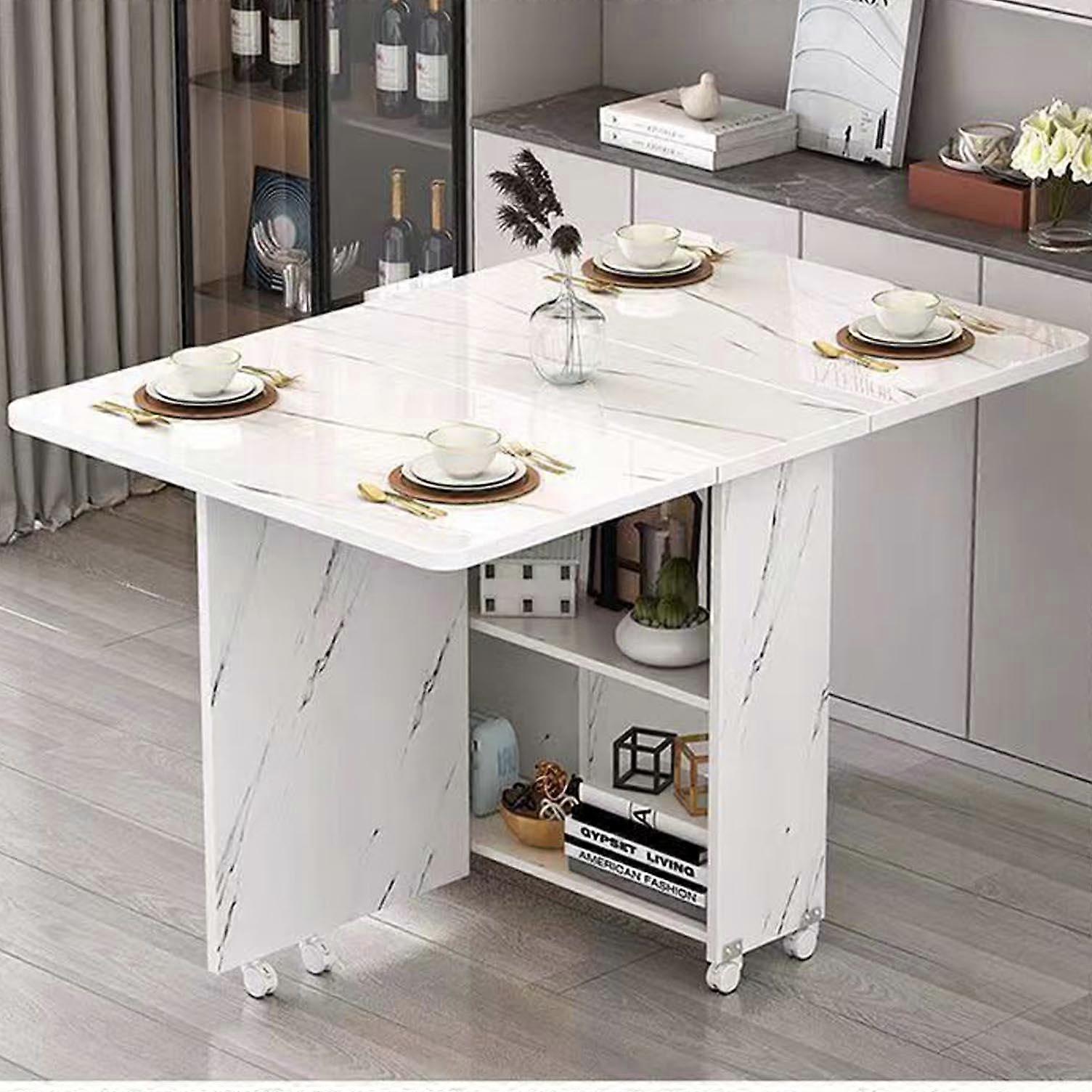Folding Dining Table A100x50x77cm, Movable Household Dining Table With Wheels, Expandable Rectangular Multifunctional
