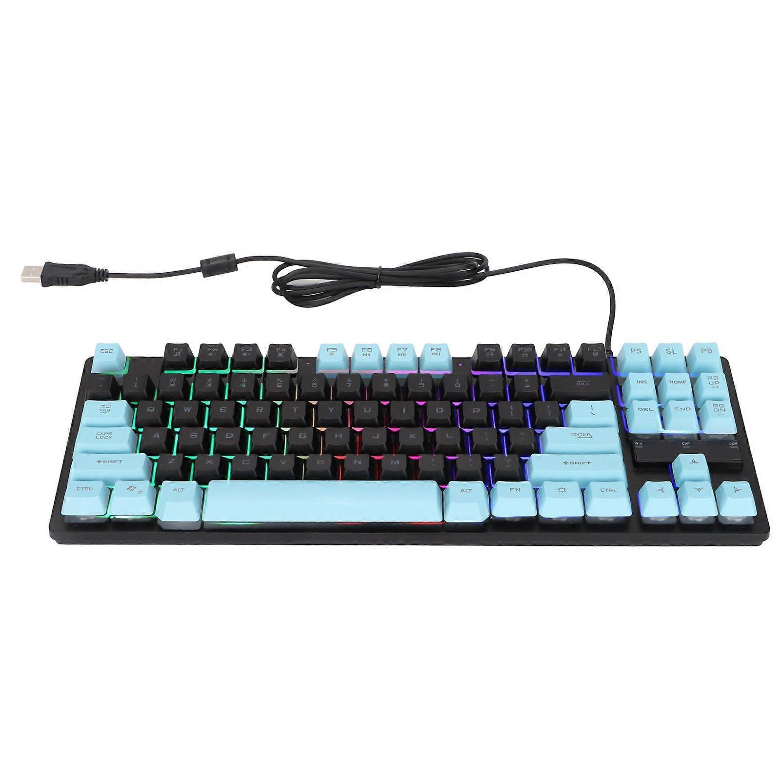 Mechanical Keyboard Sensitive Triggering Lightweight Portable Two Colors Stitching PC Keyboard for Desktop LaptopBlack Blue