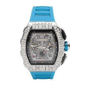 Herren Handgelenk Sportuhr 30M Wasserdicht Stilvolles Silikonarmband Automatische Mechanische Hohluhr Rosa Blau