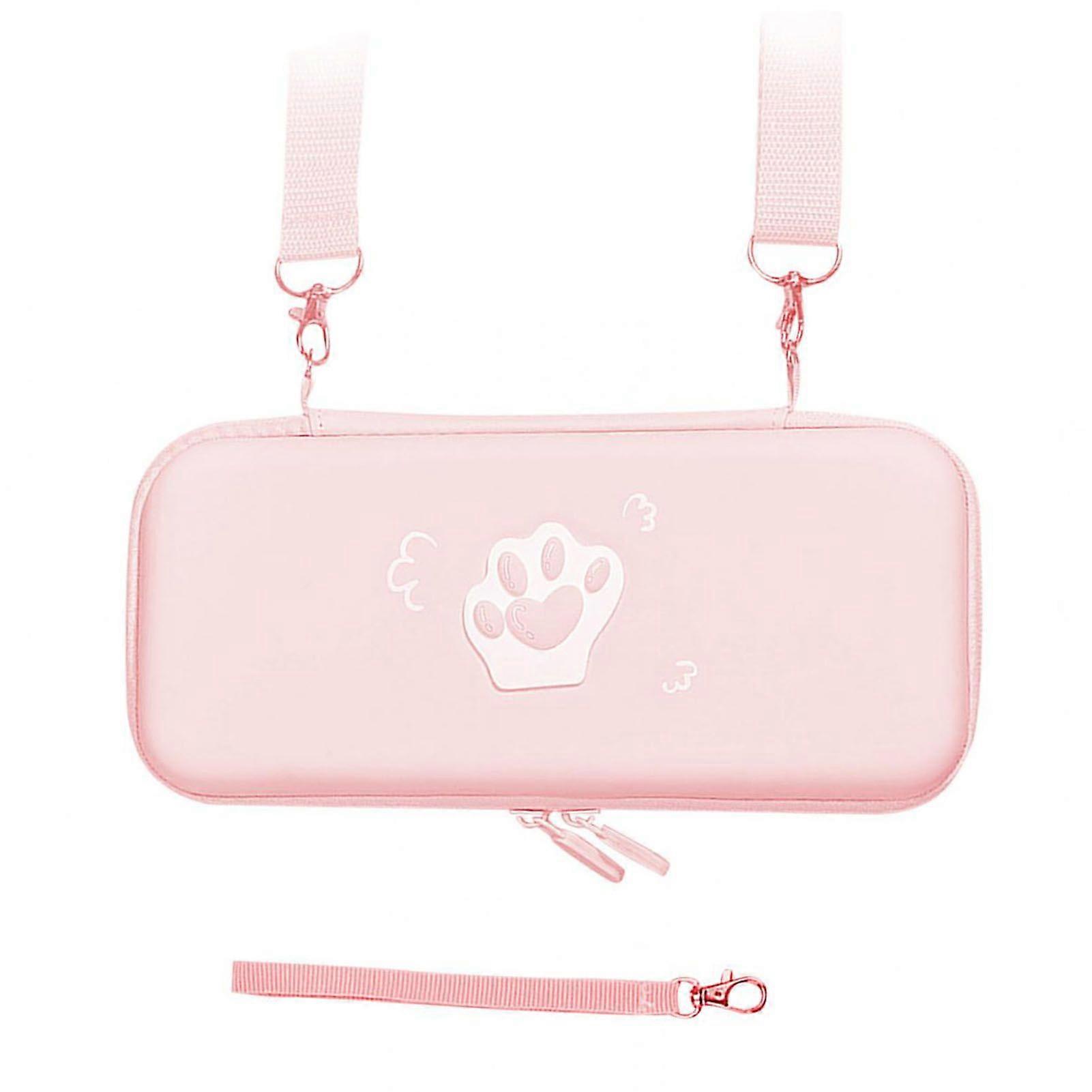 Cute Cat Paw Carrying Case for Switch Impact Resistant PU Leather Hard Shell Protective Cover for Switch Game Console Accessories Roseate