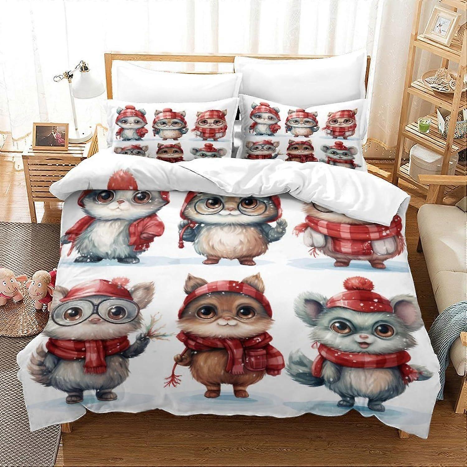 U579 3D Owl Effect Children And Adults Printed Comforter Set with Pillowcases Comforter Bedding Set (3d Christmas) Y579