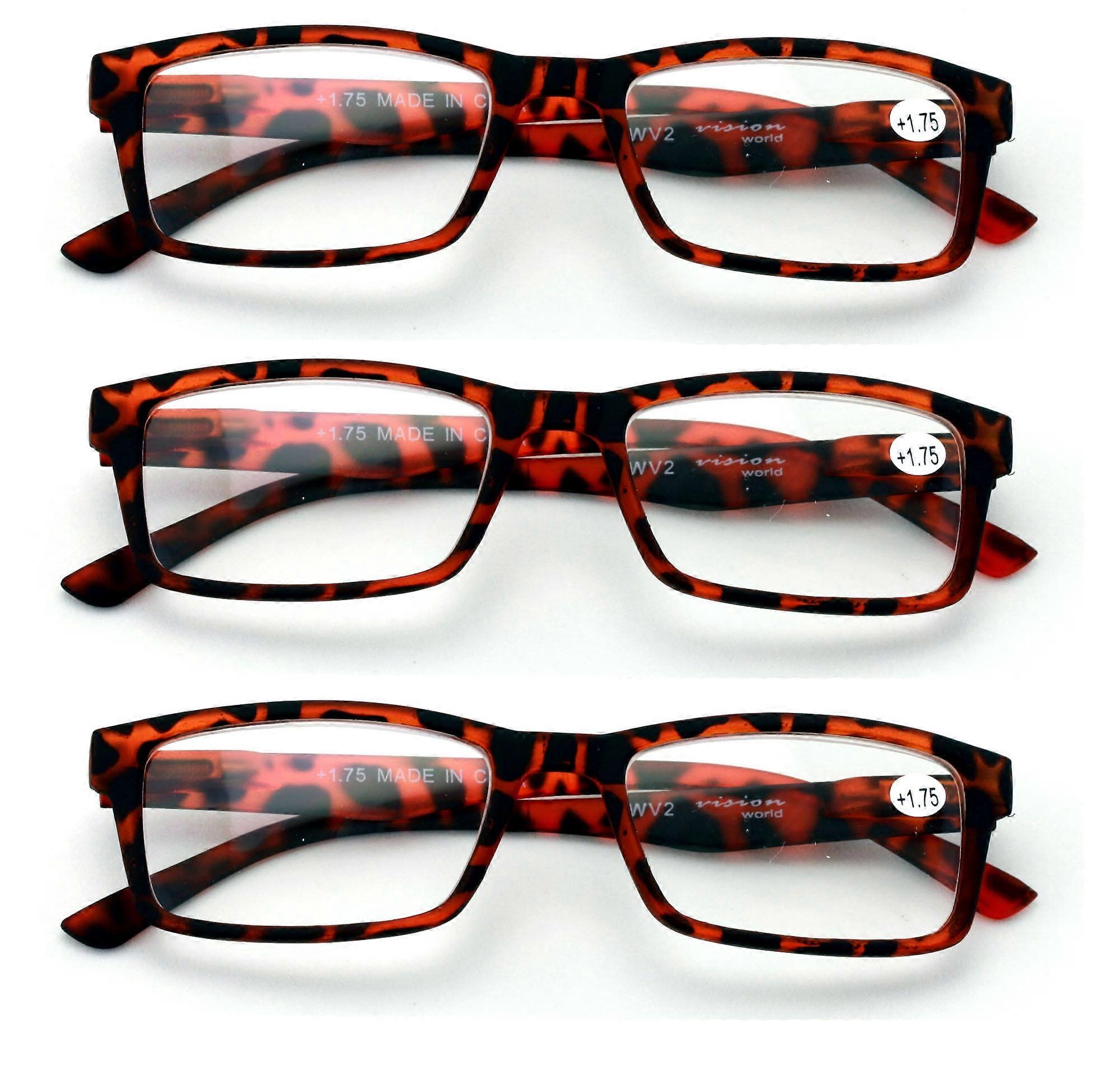 3 Pairs Men Lightweight Rectangular Unisex Readers with Spring Hinge - Soft Matte Rubberized Reading Glasses - Spring Hinge