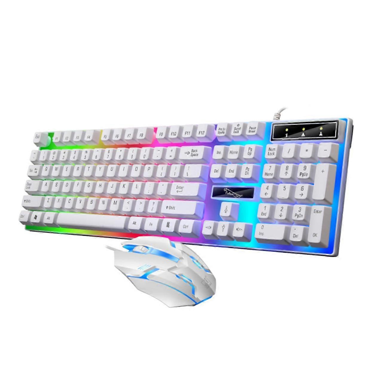 Wired Gaming Keyboard Mouse Set With Colorful LED Backlight, Ergonomic Floating Keycap Design, White For Gamers