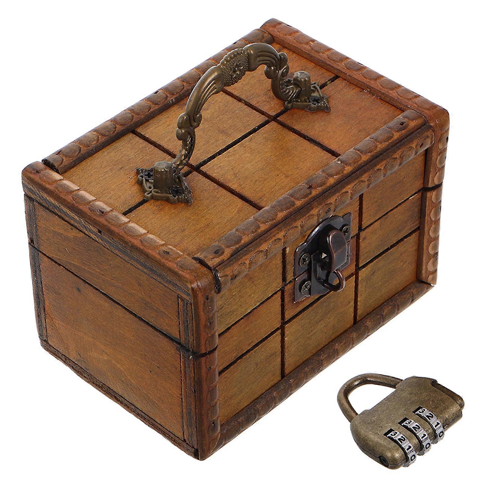 Rustic Wooden Storage Box with Lock 3Pcs Vintage Jewelry Keepsake Chest