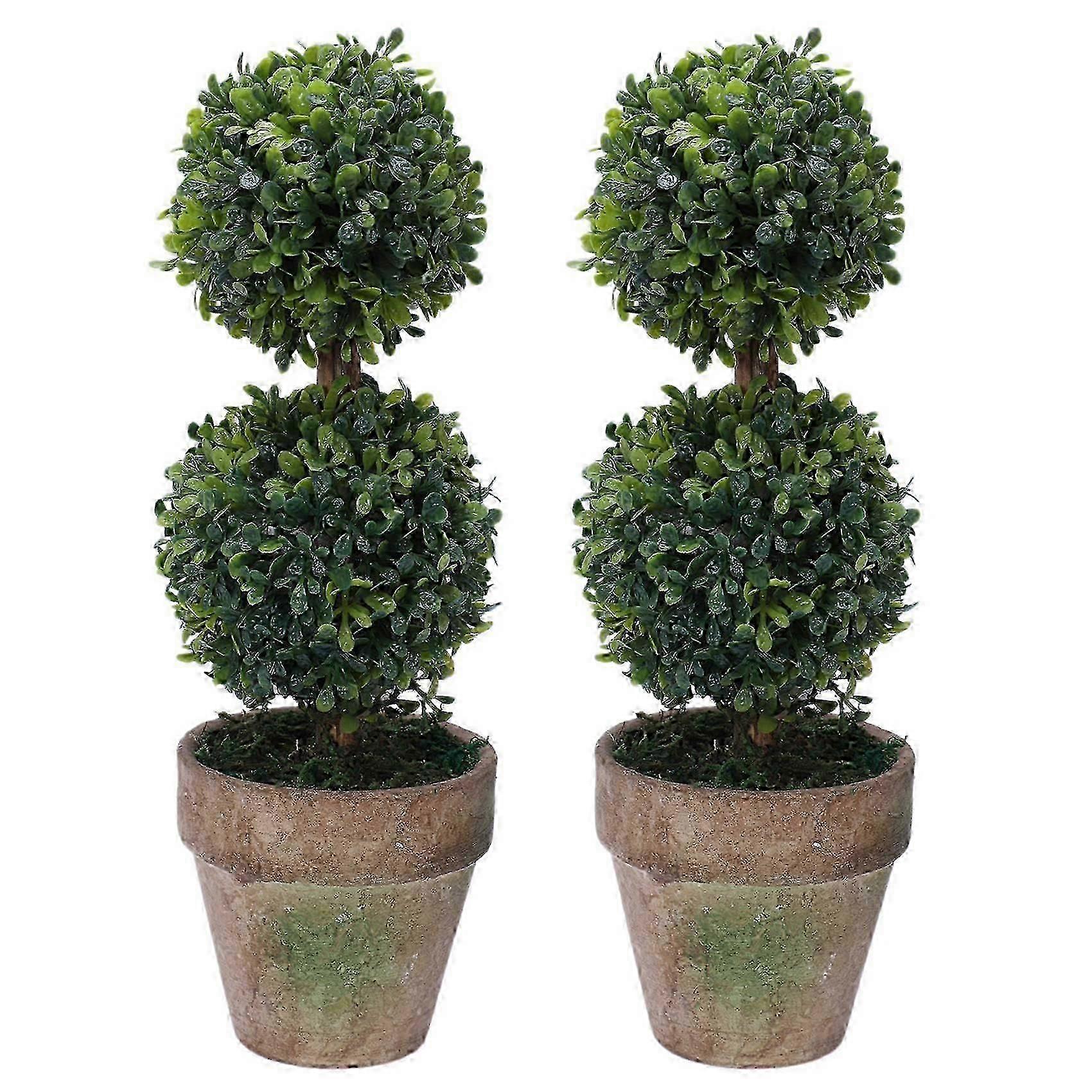 2X τεχνητά πλαστικά δέντρα σε γλάστρες γλάστρες γλάστρες διακόσμηση κήπο αυλή εσωτερικό υπαίθριο πρότυπο: Δύο μπάλα