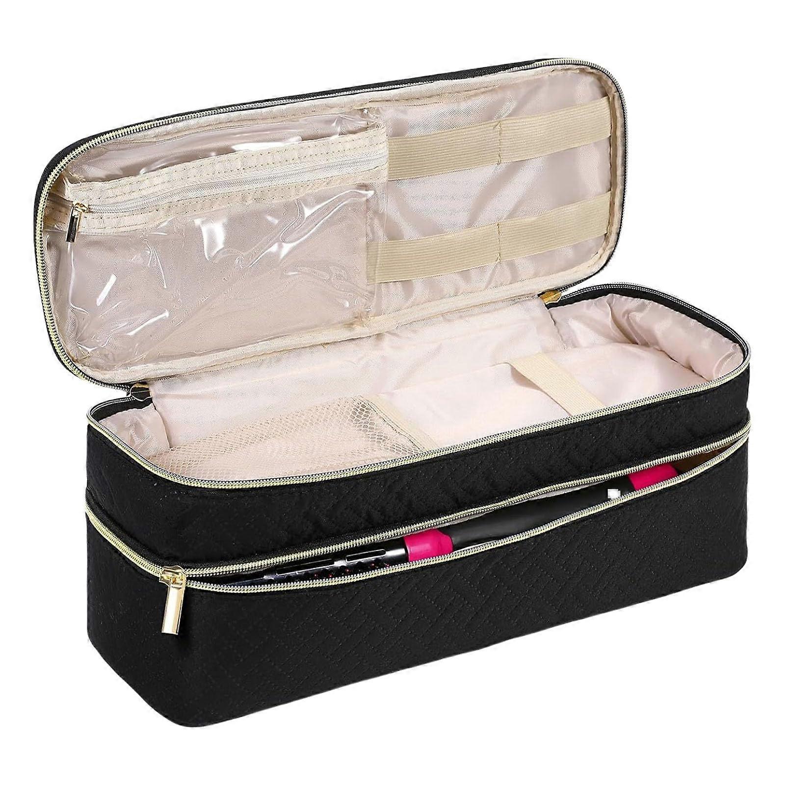 Functional Hair Dryer Accessory Bag For Travel With 2 Mesh Pockets And 4 Elastic Bands Polyester Case With Compartments