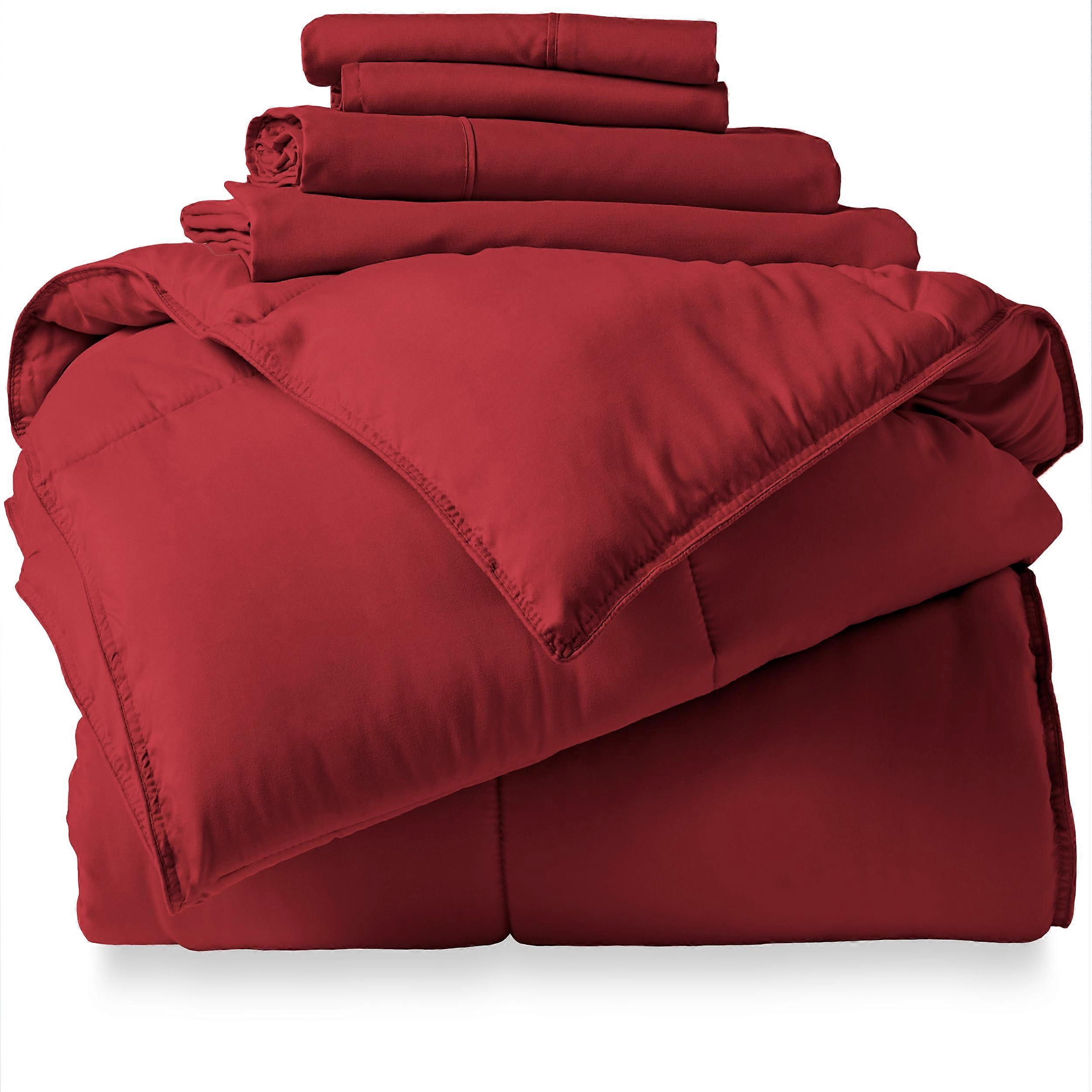 Bare Home Microfiber 5-Piece Red and Red Bed in a Bag, Twin XL
