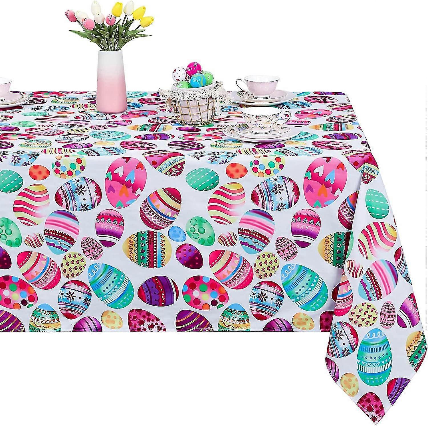 White Easter Tablecloth Colorful Easter Eggs Tablecloth For Spring Party