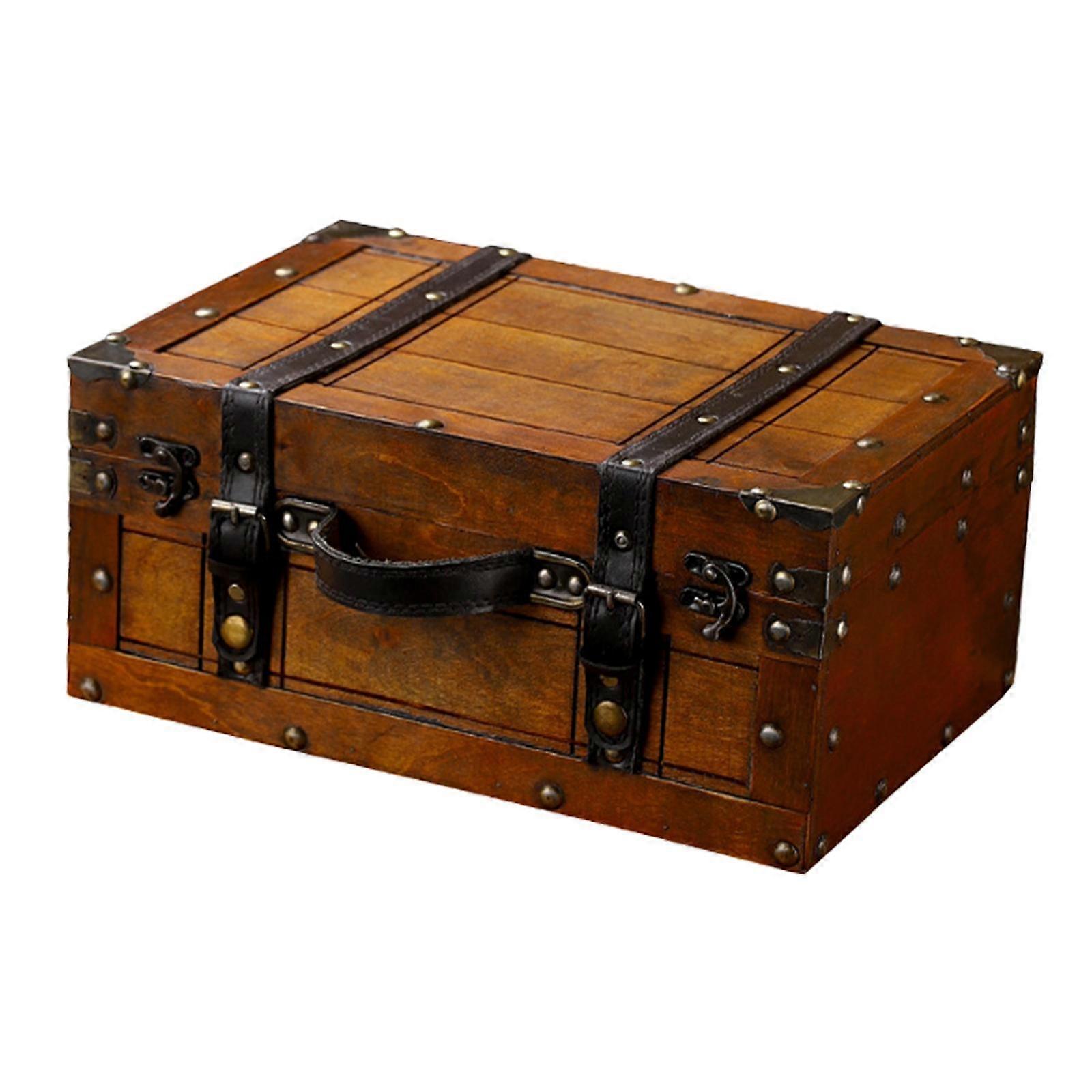 Old Fashioned Wood Storage Box Suitcase Elegant Multipurpose with Hinged Lid 34.3x24.2x15.3cm
