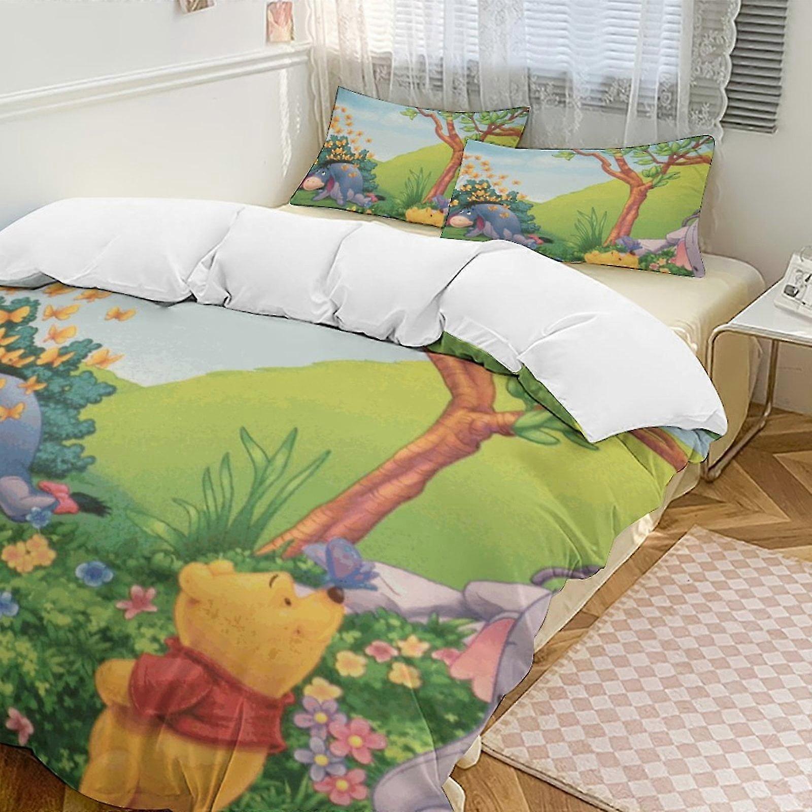 Zm308 Winnie The Pooh 3-Piece Twin Bed Set - Includes 1 Single Comforter And 2 Pillowcases Bedding - Fade Resistant Microfiber - Winnie The 