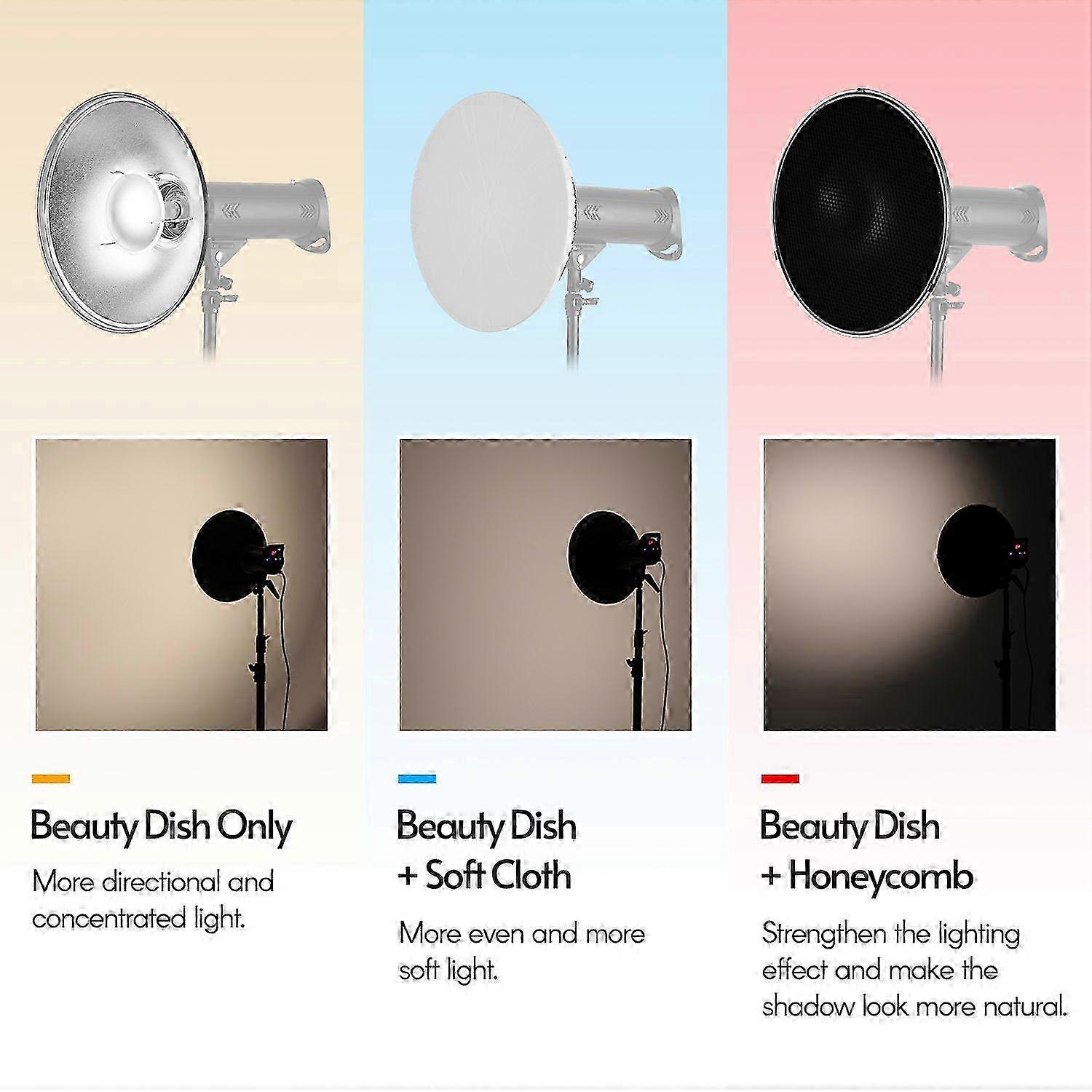 16 Inch Beauty Dish Studio Photography Reflector Diffuser with Honeycomb Soft Cloth for Bowens Mount Speedlite Strobe Light(Silver Internal Surface)