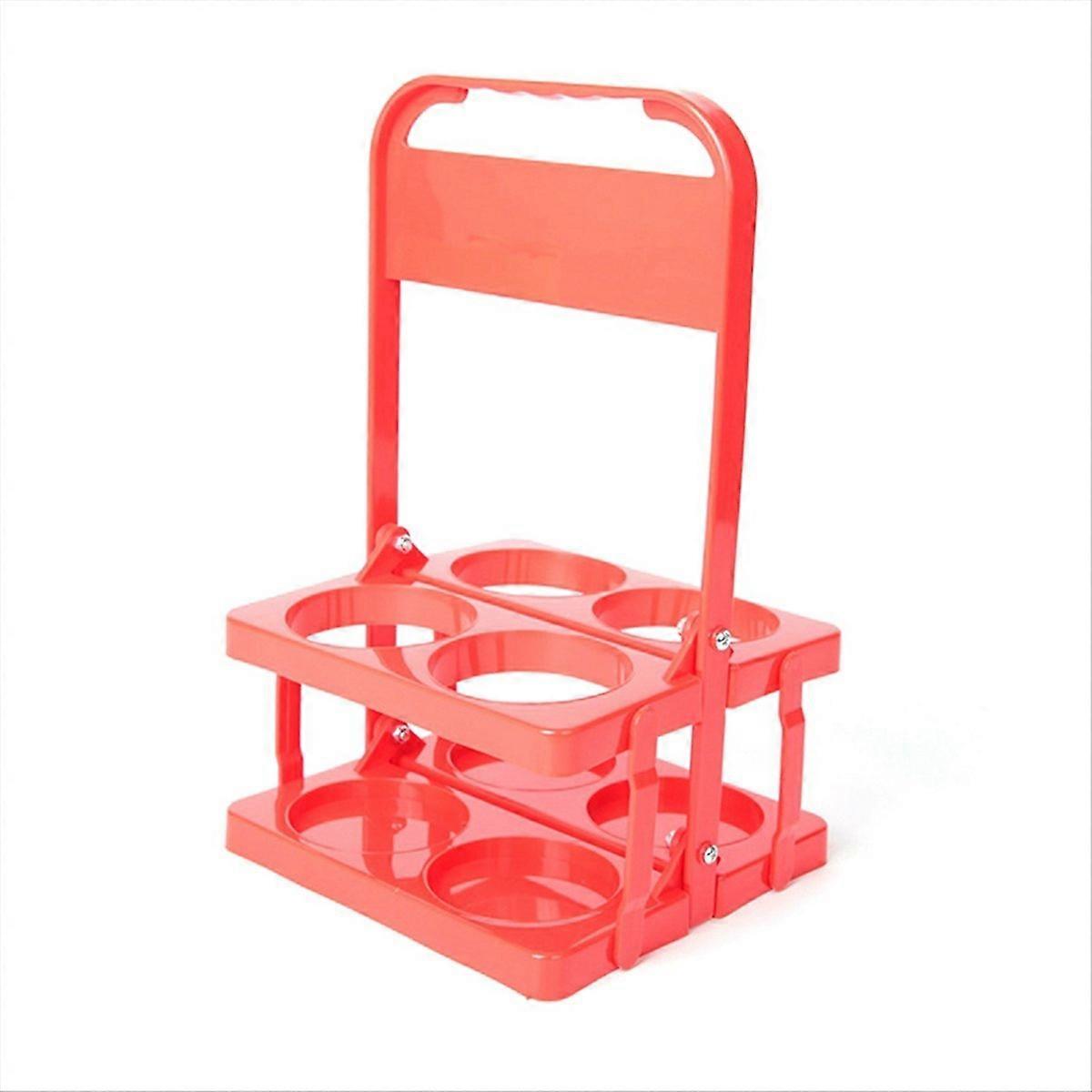 4 Holes Foldable Plastic Beverage Carrier, with Handle Red