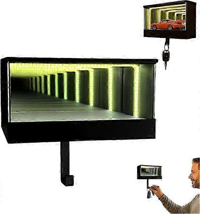 1-3X Infinity Garage Keychain, Wall Mounted Infinity Mirror LED Lamp Display Case Key Holder, Christmas Gifts for Car Enthusiasts & Collectors