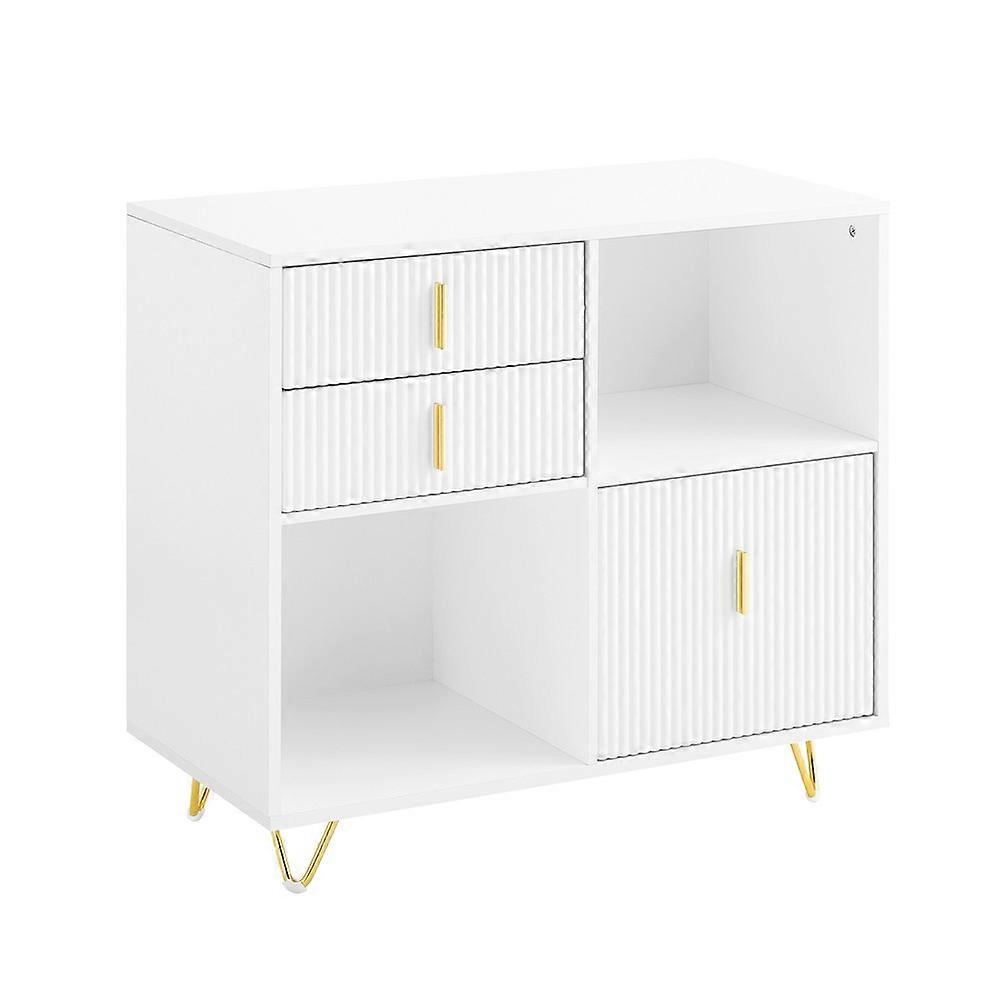 Printer Stand A4 Filing Cabinet with 2 Open Compartments and 3 Drawers Sideboard Cupboard with Gold Legs,SoBuy ASK11-W