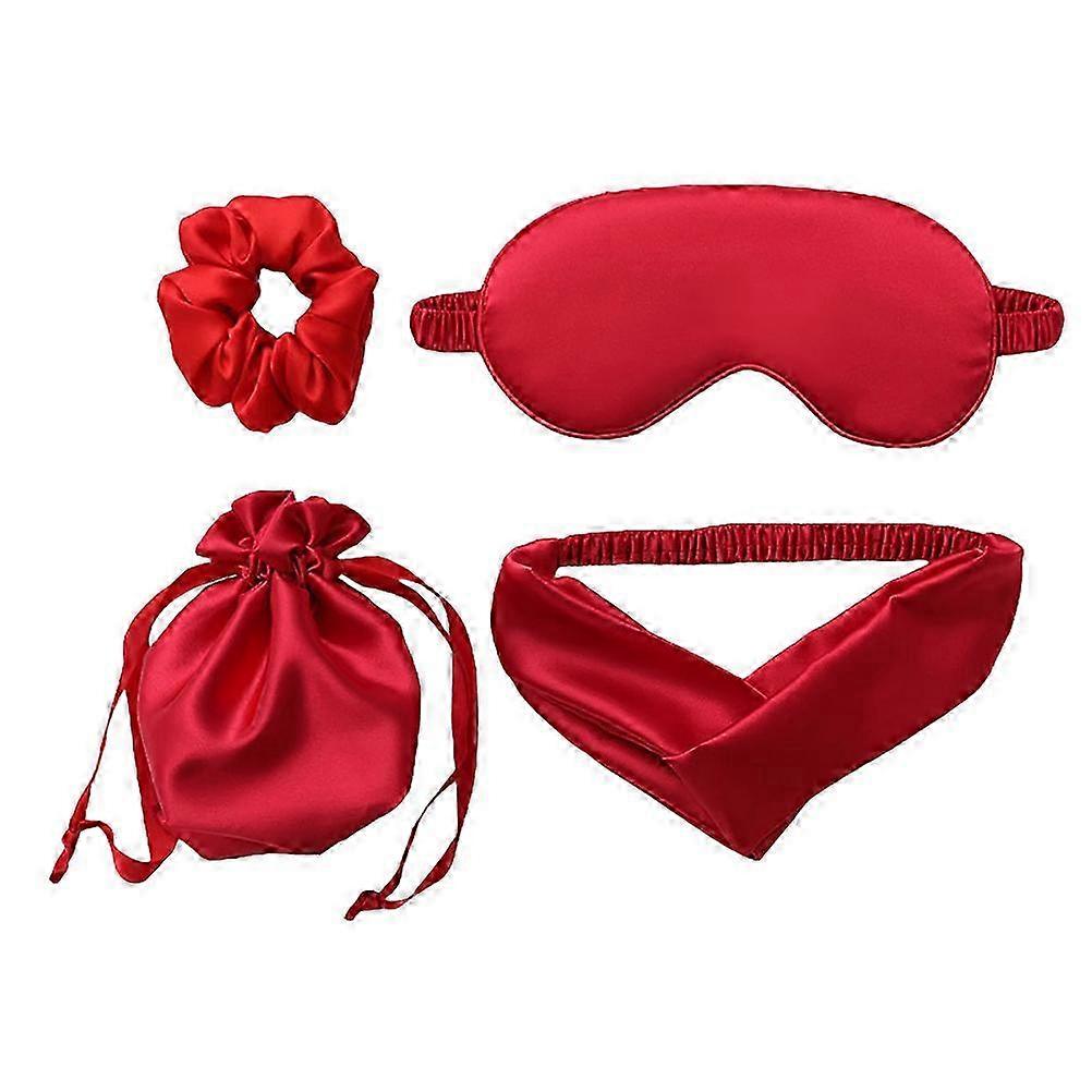 Satin Sleeping Mask Artificial Silk Deep Cleaning For Travel Home Use Red Color 1 Set