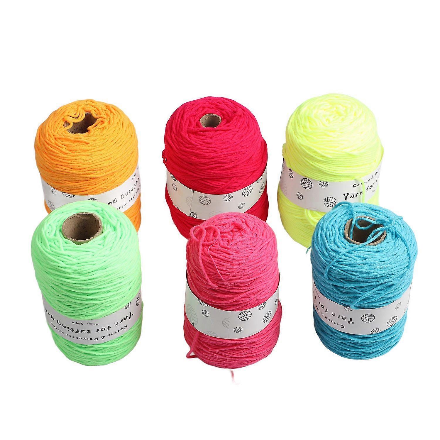 6 Rolls Tufting Yarn 437 Yards Each 8 Shares Fluorescent Color Shrink Resistant Carpet Knitting Yarn