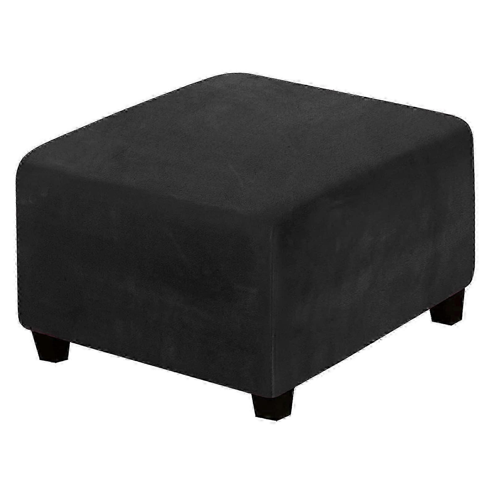 Square Velvet Ottoman Covers for Large Square Footstools, Elastic Bottom Slipcover Protector in Black, Stretch Material