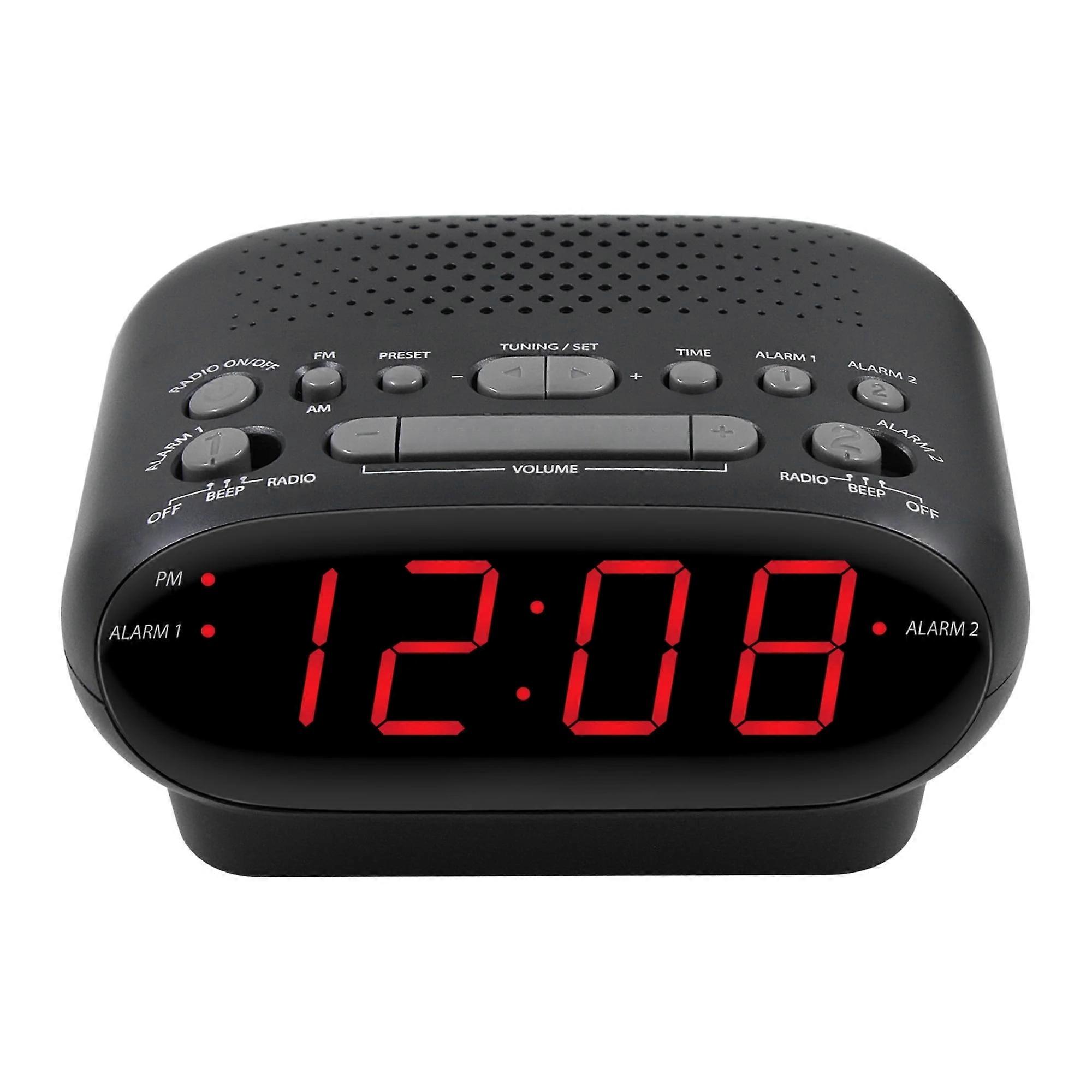 Digital AM/FM Alarm Clock Radio, Black Ribbon Red LED Display