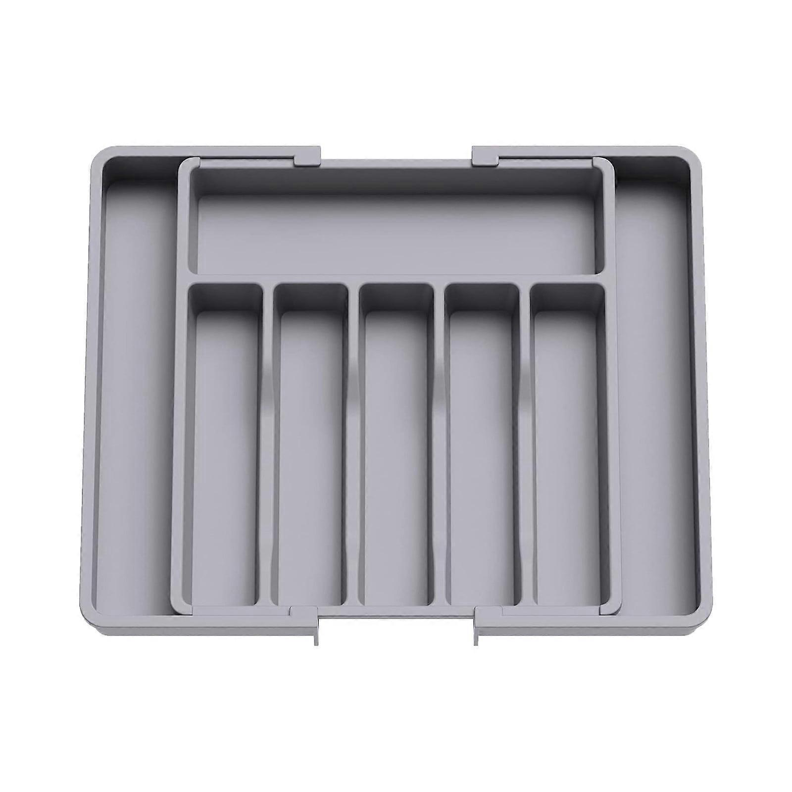 Expandable Silverware Organizer, Adjustable Kitchen Drawer Utensil Holder, Compatible with Cutlery & Forks, Gray