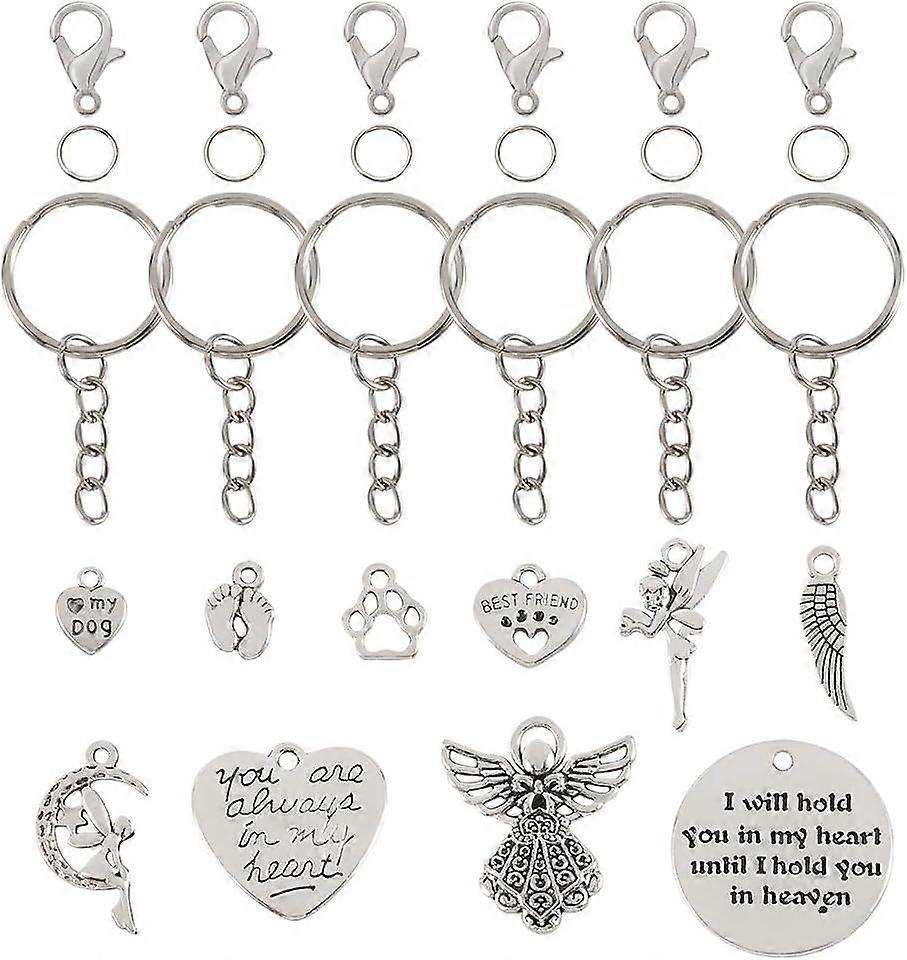 DIY Keychain Making Sets with Iron Jump Rings Alloy Lobster Claw Clasps Tibetan Style Pendants Silver Platinum