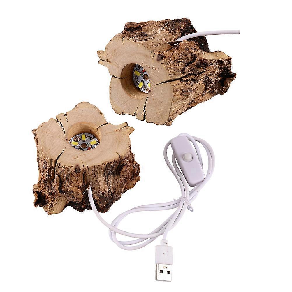 Wooden LED Crystal Ball Stand for Display 2Pcs USB Charging Light Base