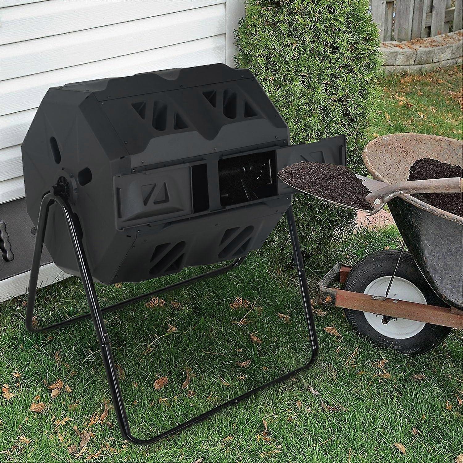 43 Gallon Dual Chamber Compost Tumbler with 360° Rotating Design for Garden and Patio