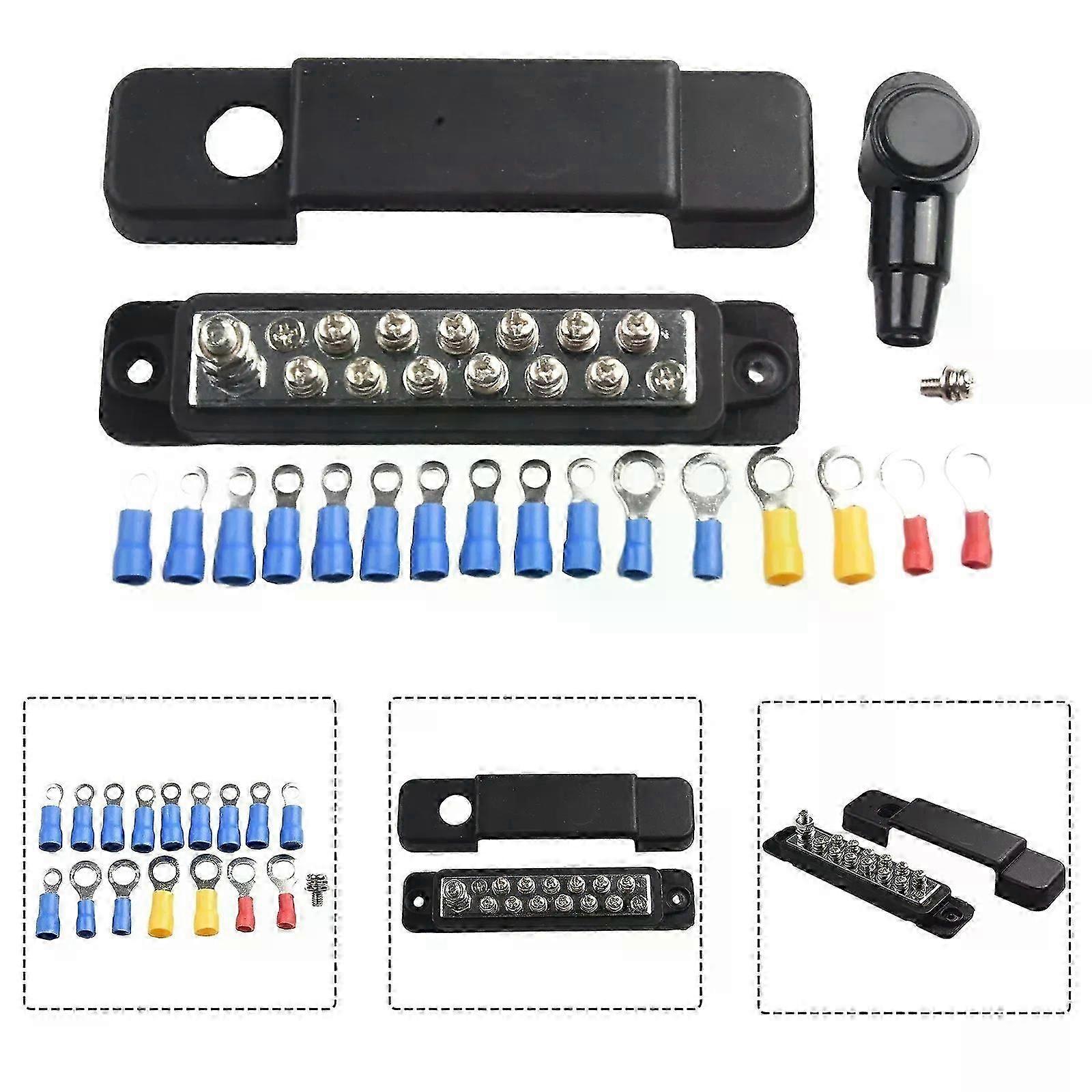 12 Point Bus Bar Distribution Block 180A 12V DC Black/Red Battery Power Distribution Block Reliable Power Management Fuses